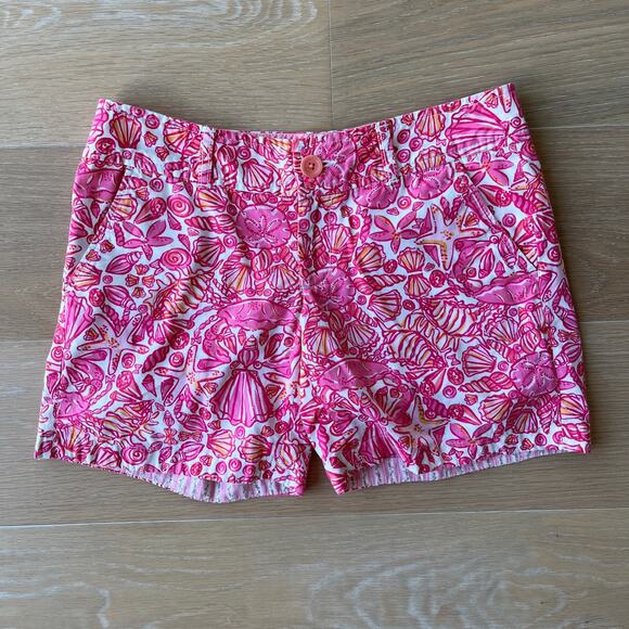 Lilly Pulitzer Callahan Shorts Sailors Valentine Mini Hotty Pink Shells Size 0 - Picture 1 of 6